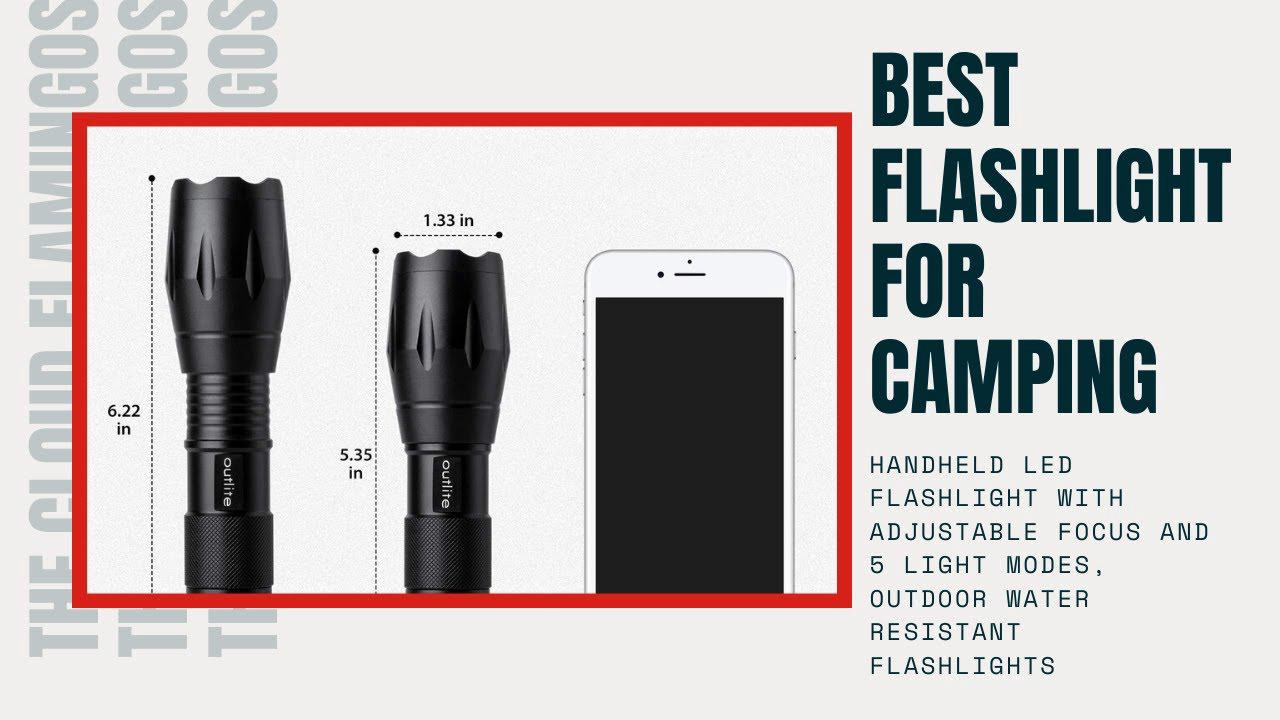'Video thumbnail for Handheld LED Flashlight with Adjustable Focus and 5 Light Modes, Outdoor Water Resistant Flashlights'