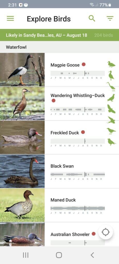a screenshot of the Merlin Bird ID app explore birds page
