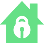 a graphic of a green house with a white padlock shape in it