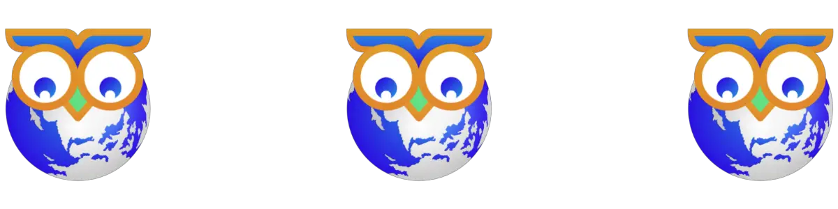 three birdwatch world owl logos with their eyes looking down