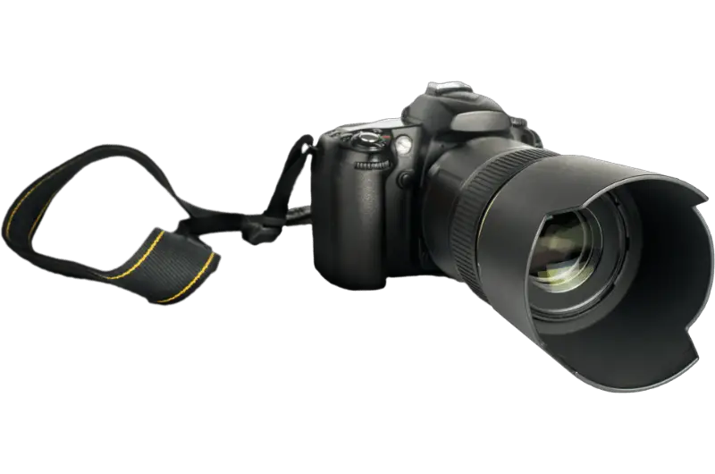 a dslr camera and zoom lens