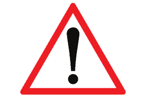 a red triangle with a black exclamation mark inside it