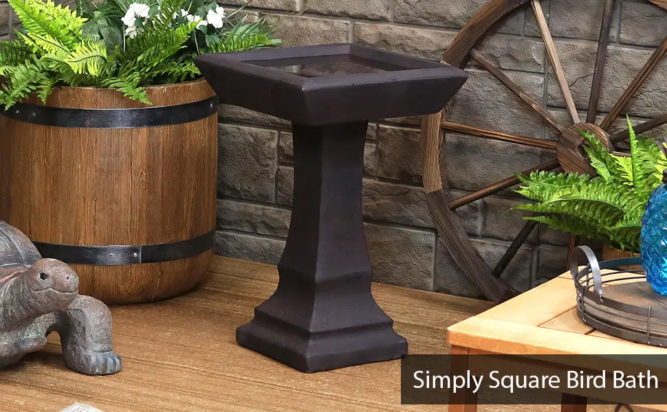 a Sunnydaze Simply Square Concrete Birdbath