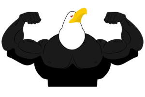 a cartoon eagle with a muscular chest and arms