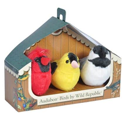 three bird soft toys in a house shaped box cute bird gifts