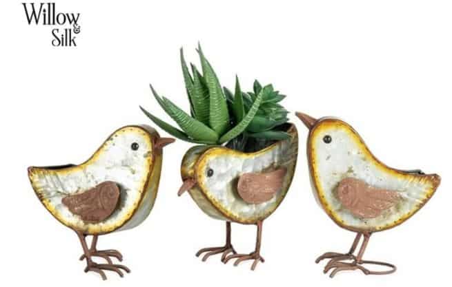 three galvanized bird planters cute bird gifts