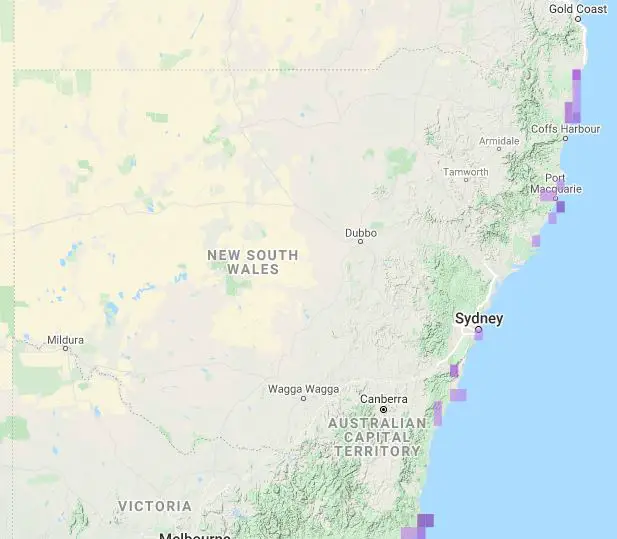 a map of New South Wales showing where Eastern Ground Parrots can be found