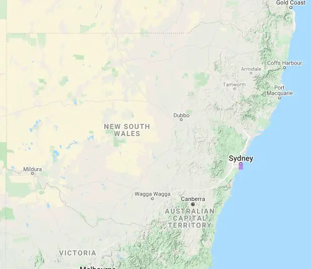 a map of New South Wales showing where Orange-bellied Parrots can be found