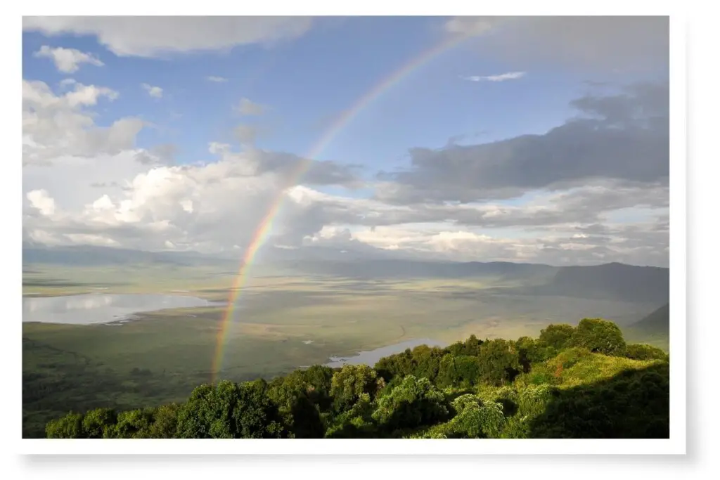 a Rainbow over Ngorongoro Crater in Tanzania