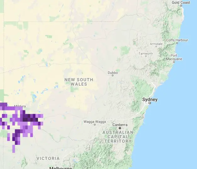 a map of New South Wales showing where Regent Parrots can be found
