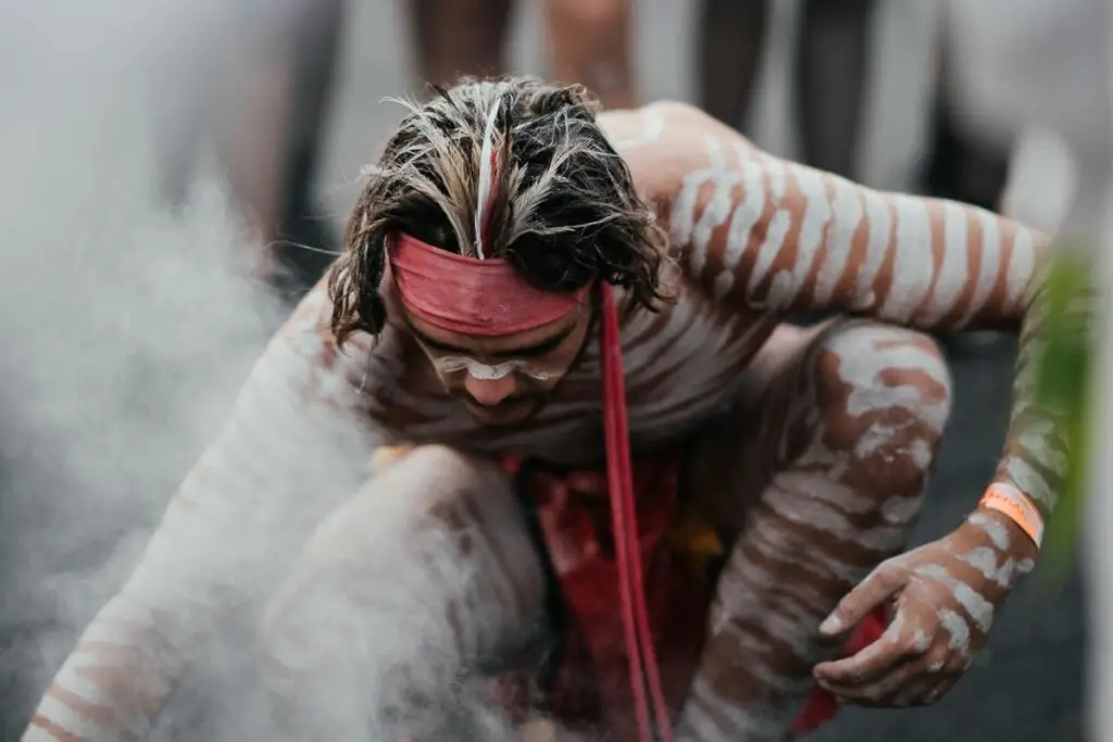 an Indigenous Australian man during a smoking ceremony