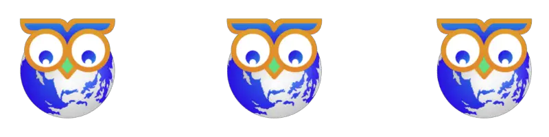 three birdwatch world owl logos with eyes looking down