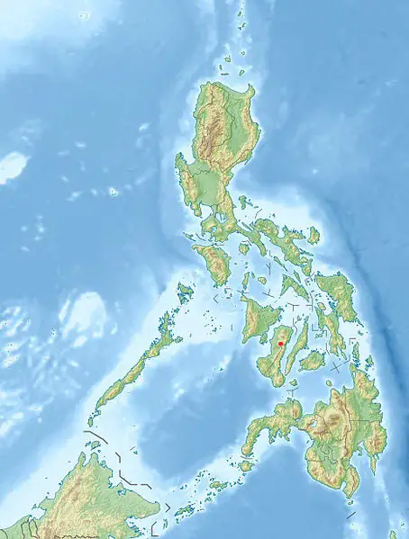 a map of the Philippines with a red dot showing the location where a negros fruit dove was found in 1953