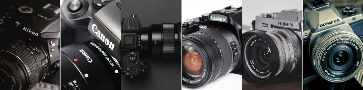 6 images of dslr cameras of various brands